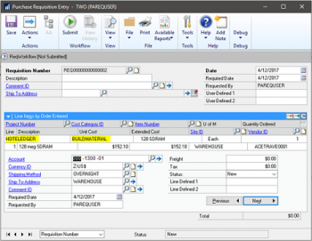 blog-gp-2016-proj-acct-req-entry-350x271 Project Accounting Fields on Requisition Entry for Dynamics GP 2016